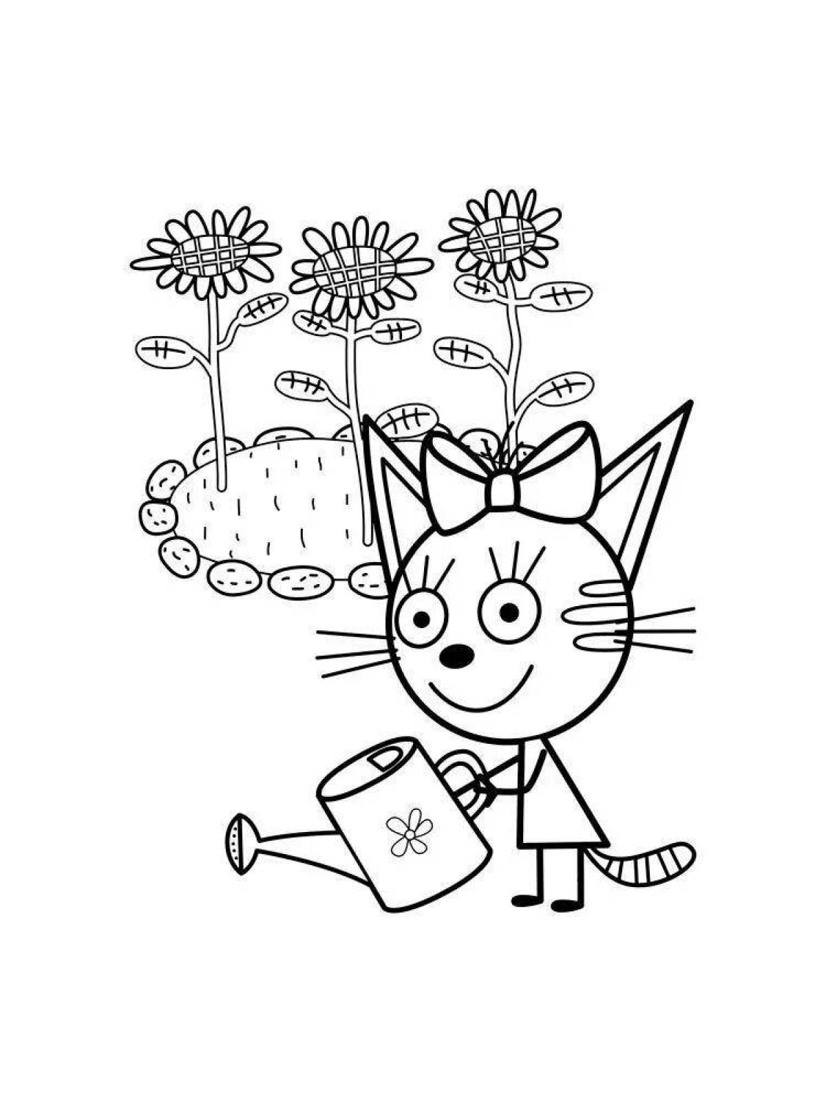 Sunny three cats caramel coloring page