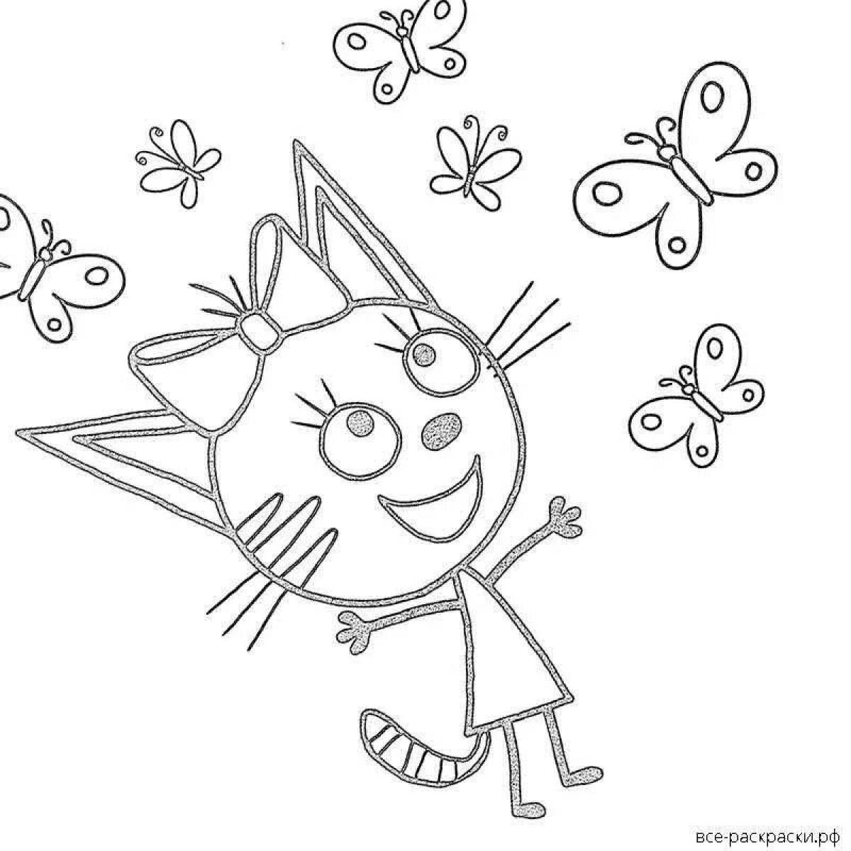 Веселая раскраска «три кота в карамели»