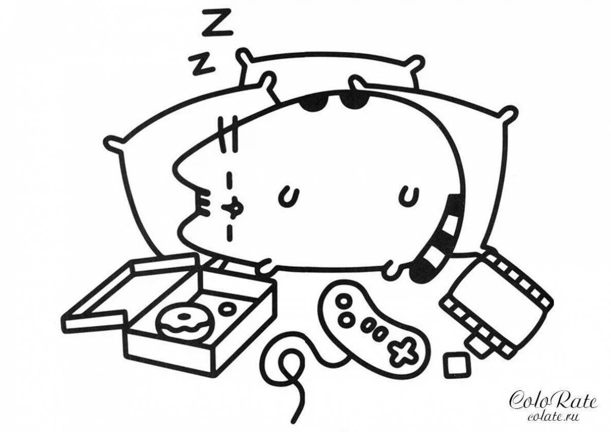 Wuggly Pusheen cat coloring page
