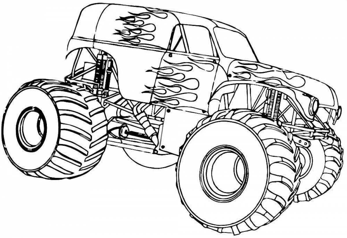 Colorful monster truck coloring page for kids