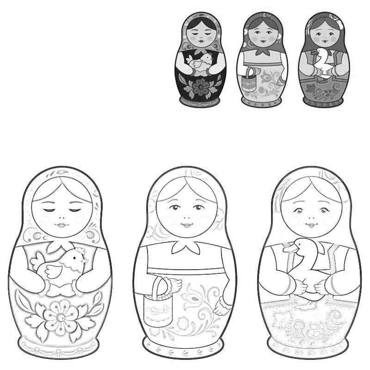 Sweet matryoshka coloring book for children 3-4 years old