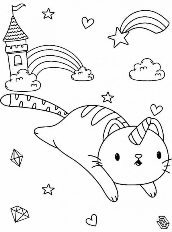 Раскраска котик единорог