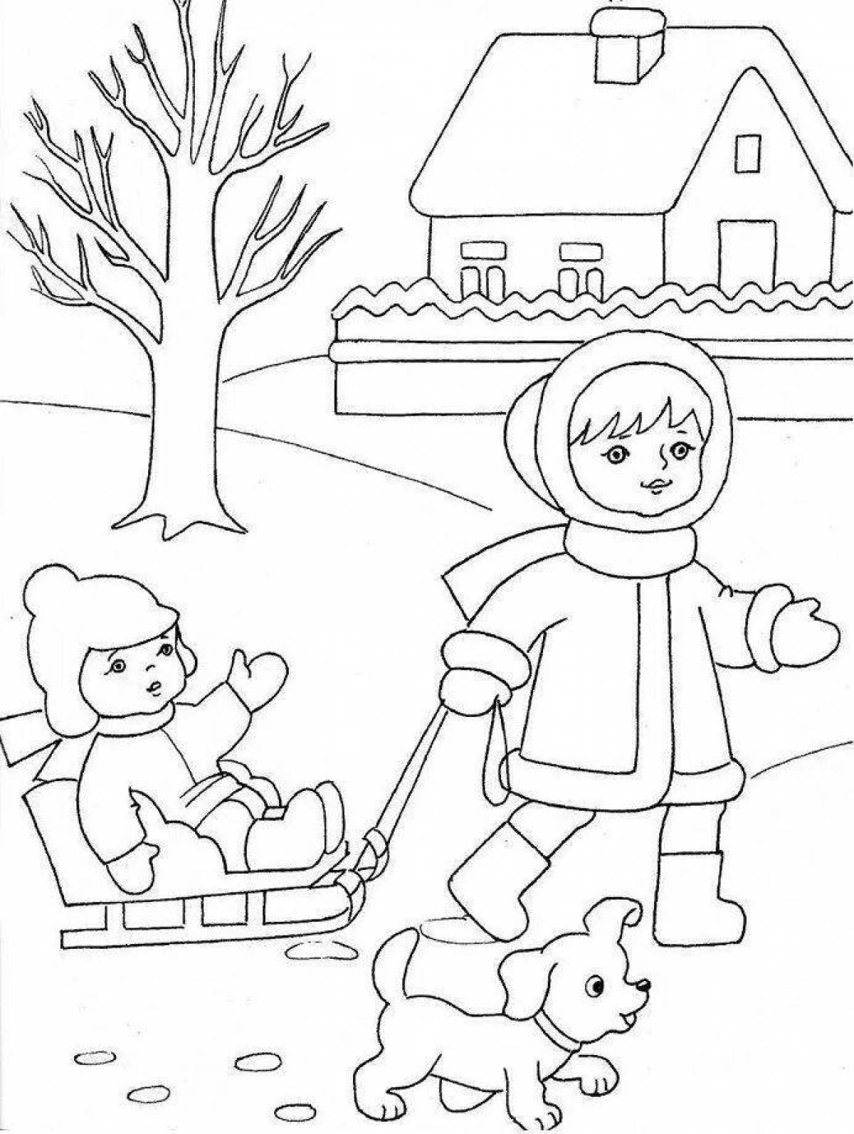 Раскраски для детей на тему зимние забавы