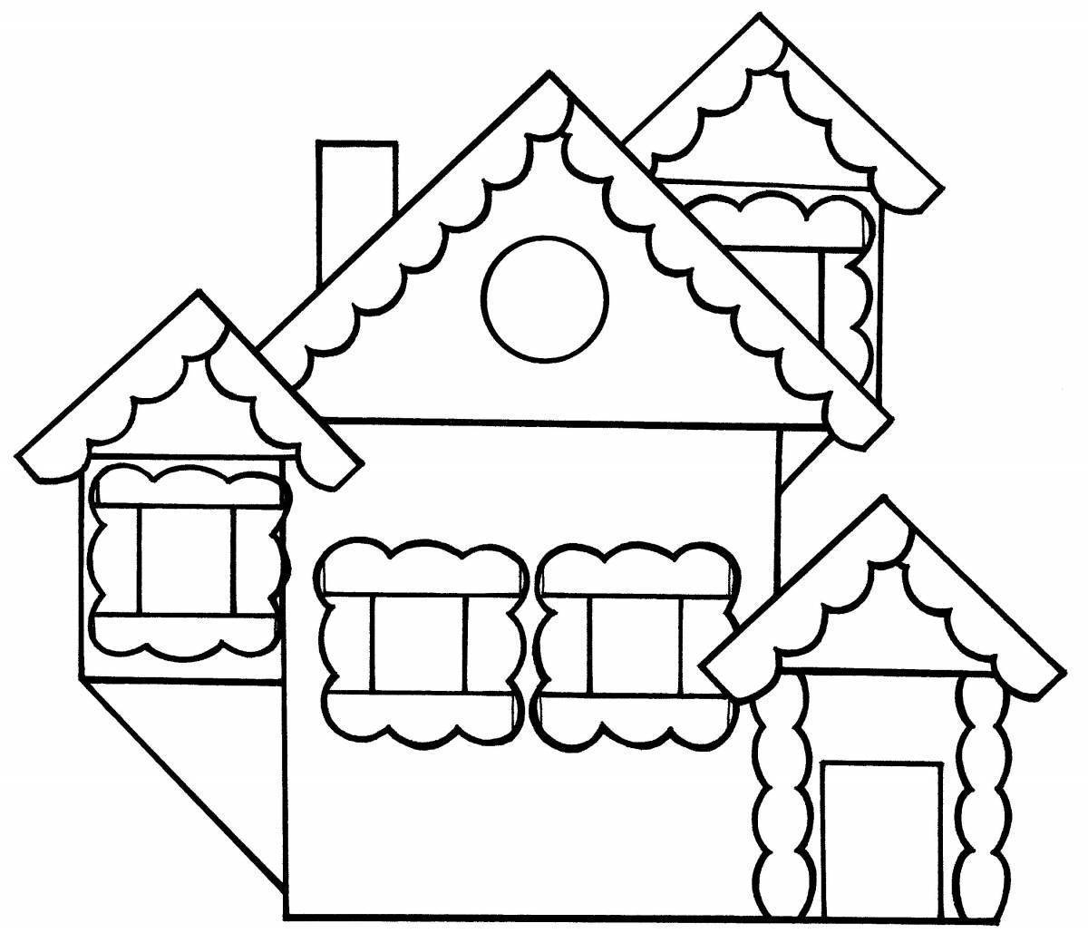 Раскраска домик Теремок для детей 3-4 лет