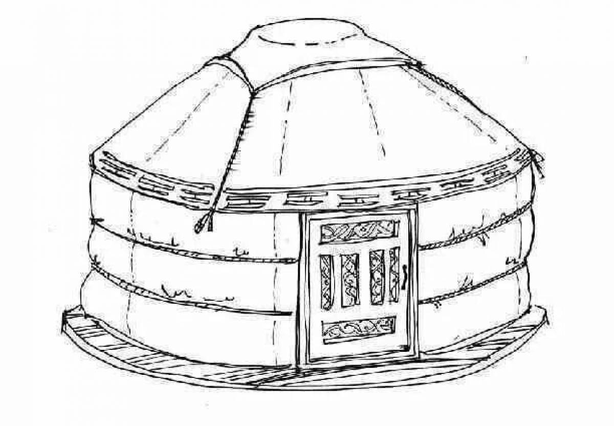Coloring page cheerful yurt