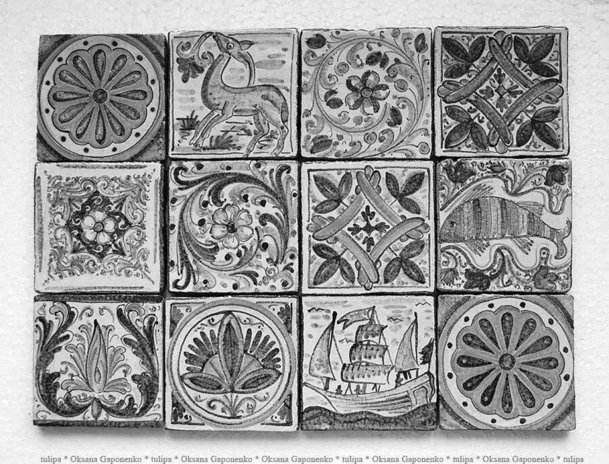 Игривая страница раскраски керамической плитки