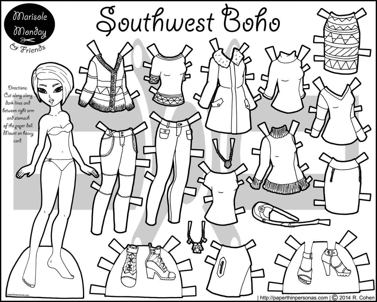Pretty coloring page lol doll with paper cut clothes