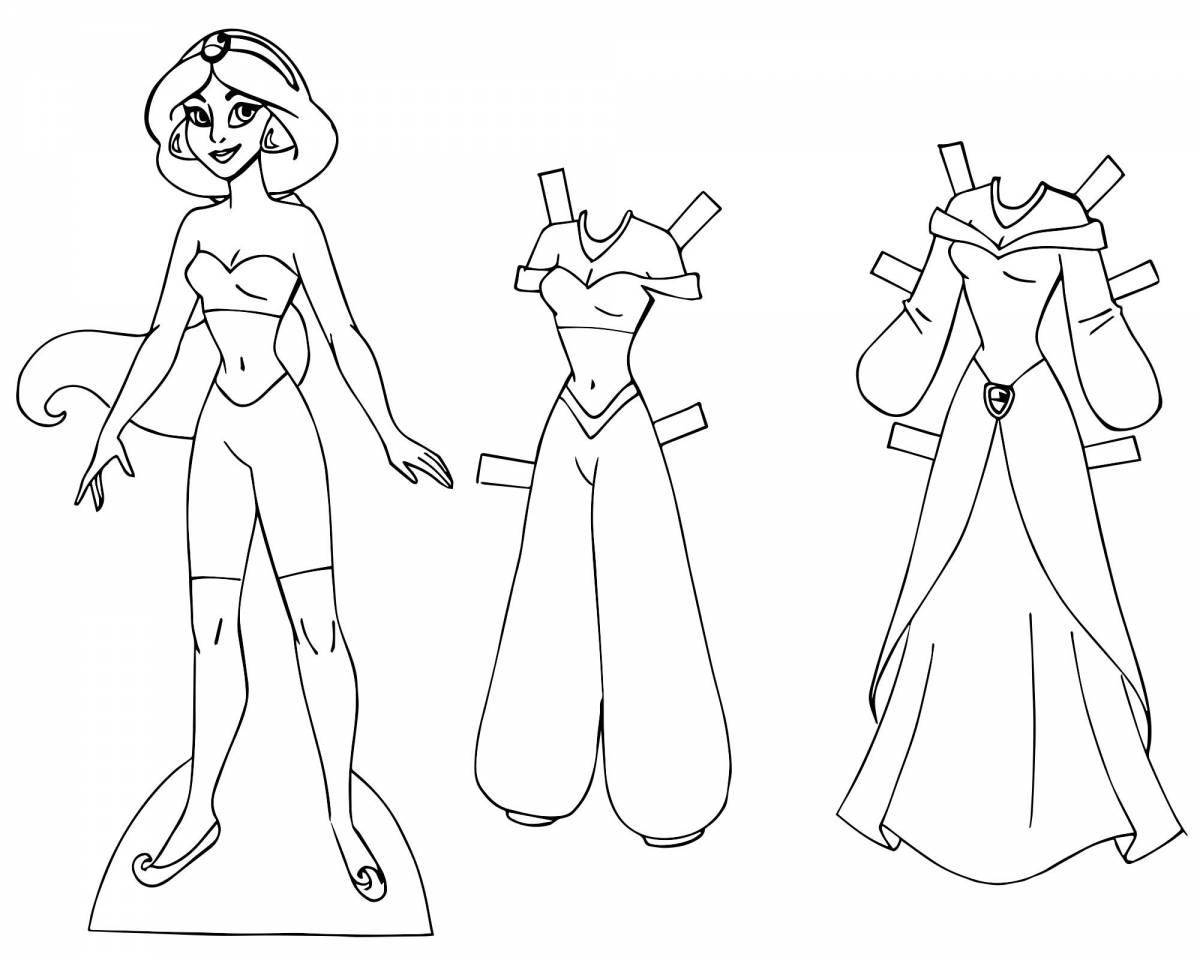 Glamorous paper doll with clothes
