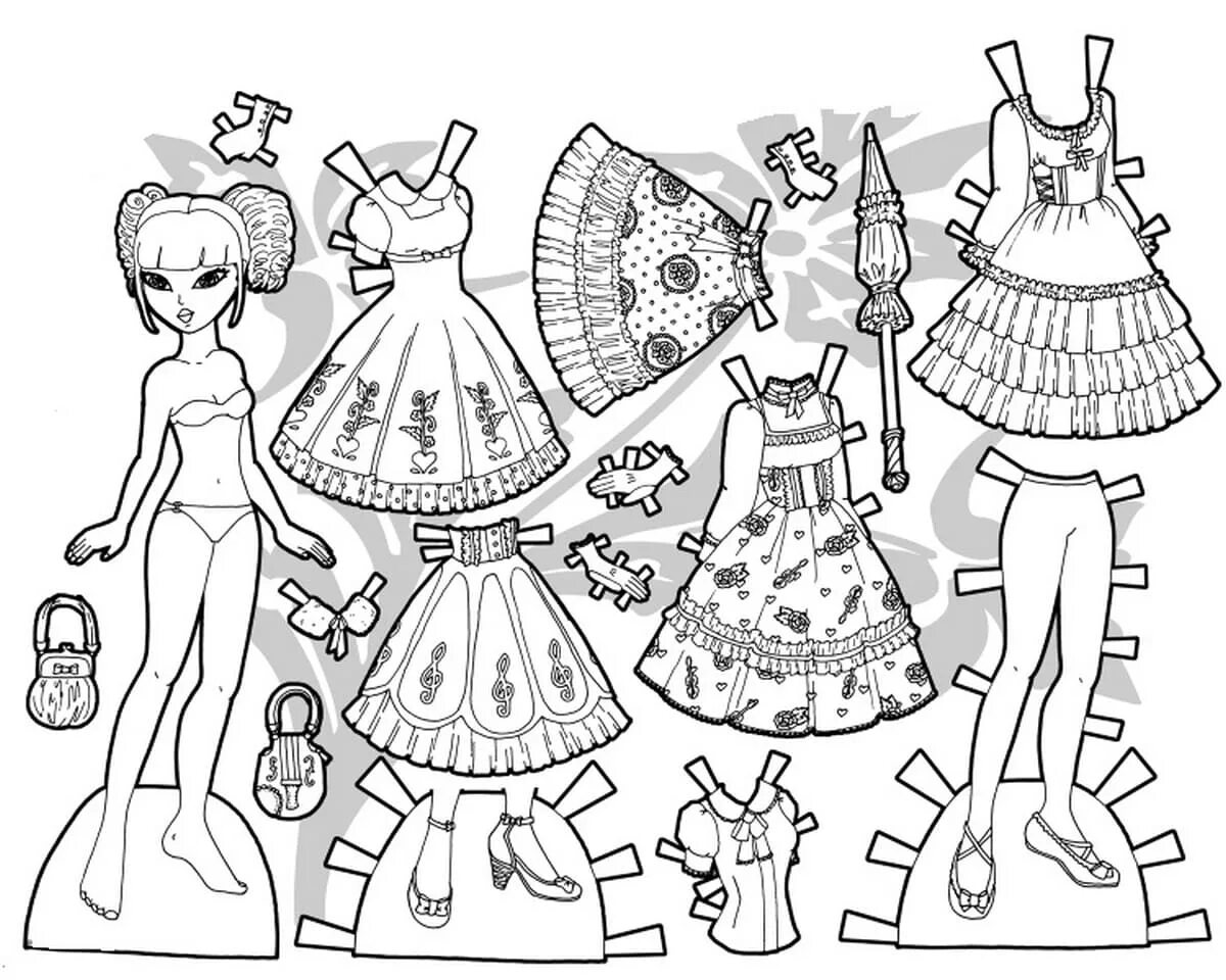 Кукла и одежда из бумаги — раскраска для детей. Распечатать бесплатно.