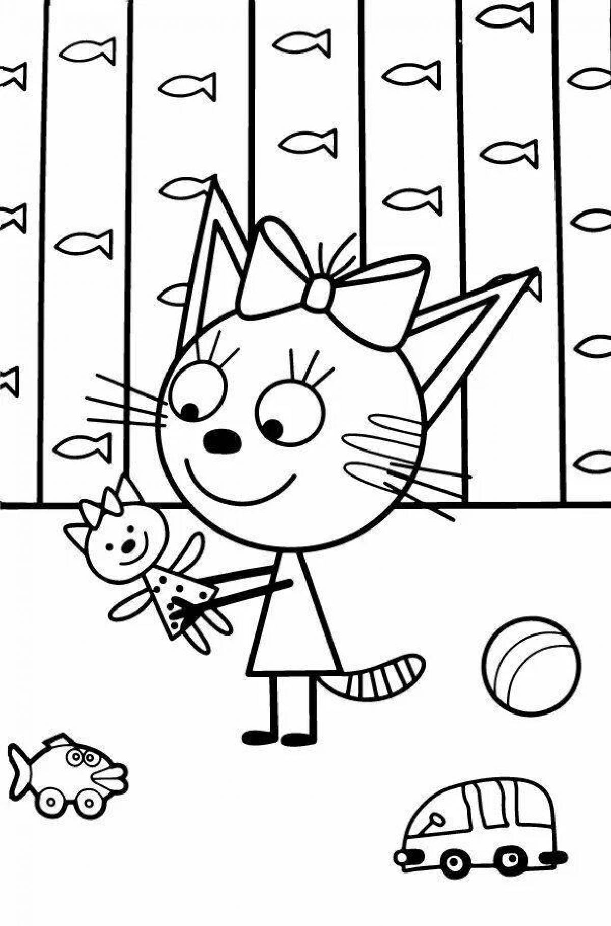 Drawing three cats coloring page