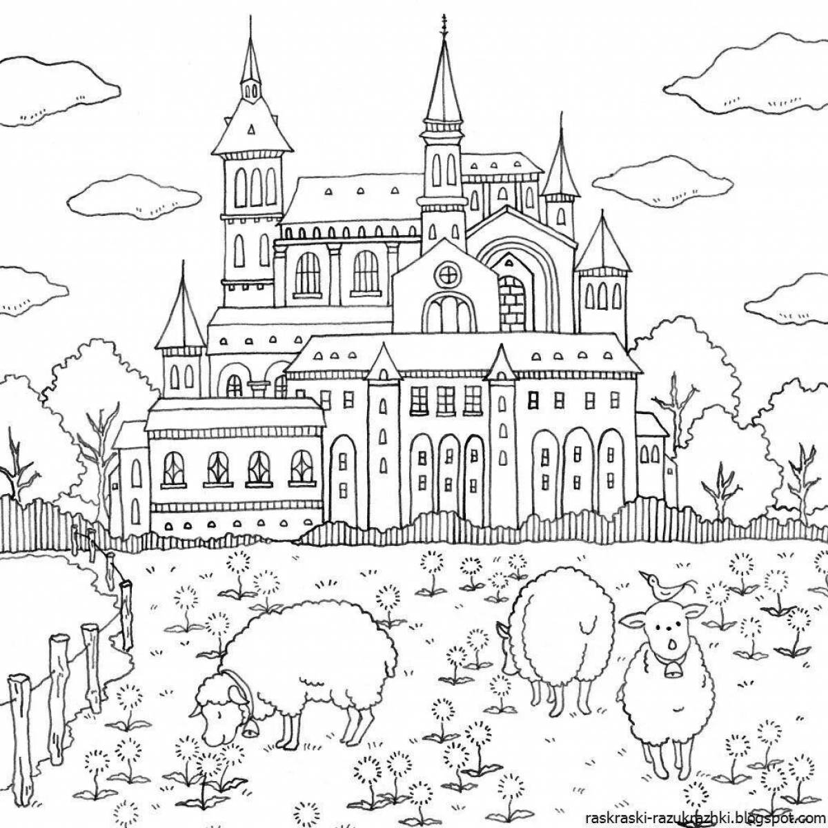 A stunning castle coloring page