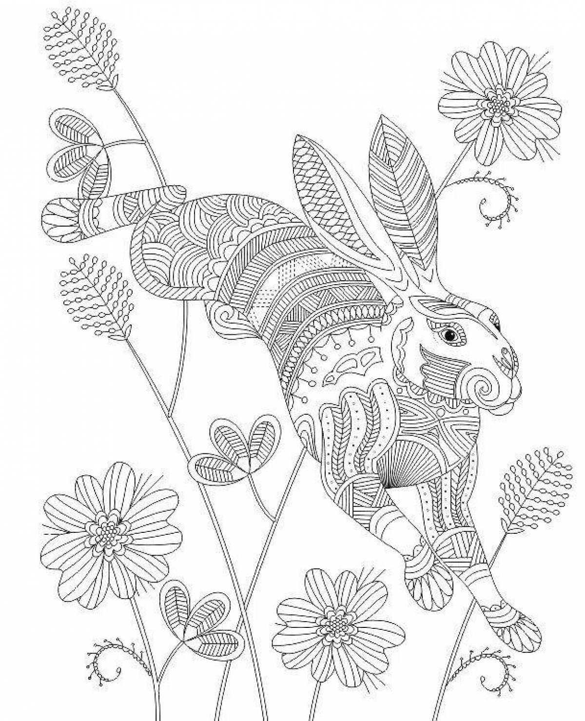 Coloring book playful anti-stress hare