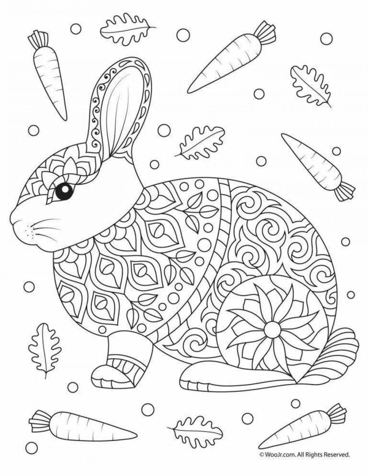 Calming anti-stress coloring hare