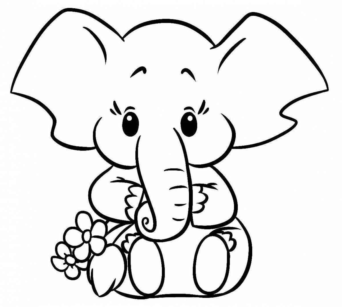 Coloring bright elephant for children 3-4 years old