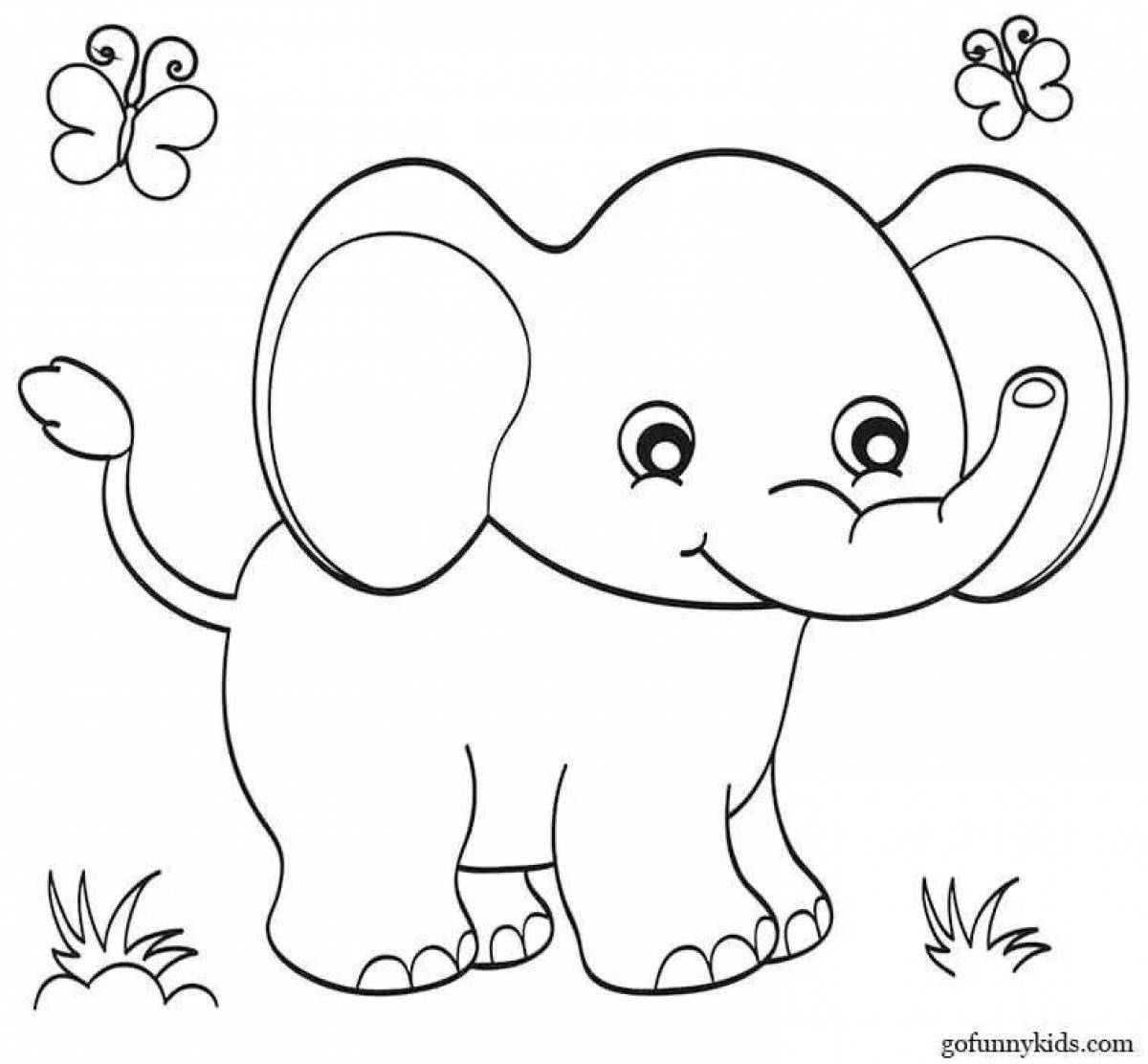 Раскраска очаровательный слон для детей 3-4 лет