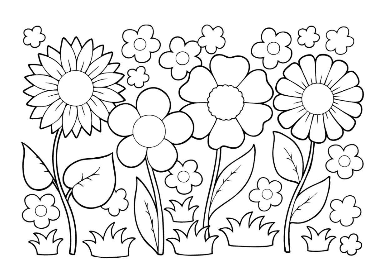Exotic flowers coloring pages for children 3-4 years old