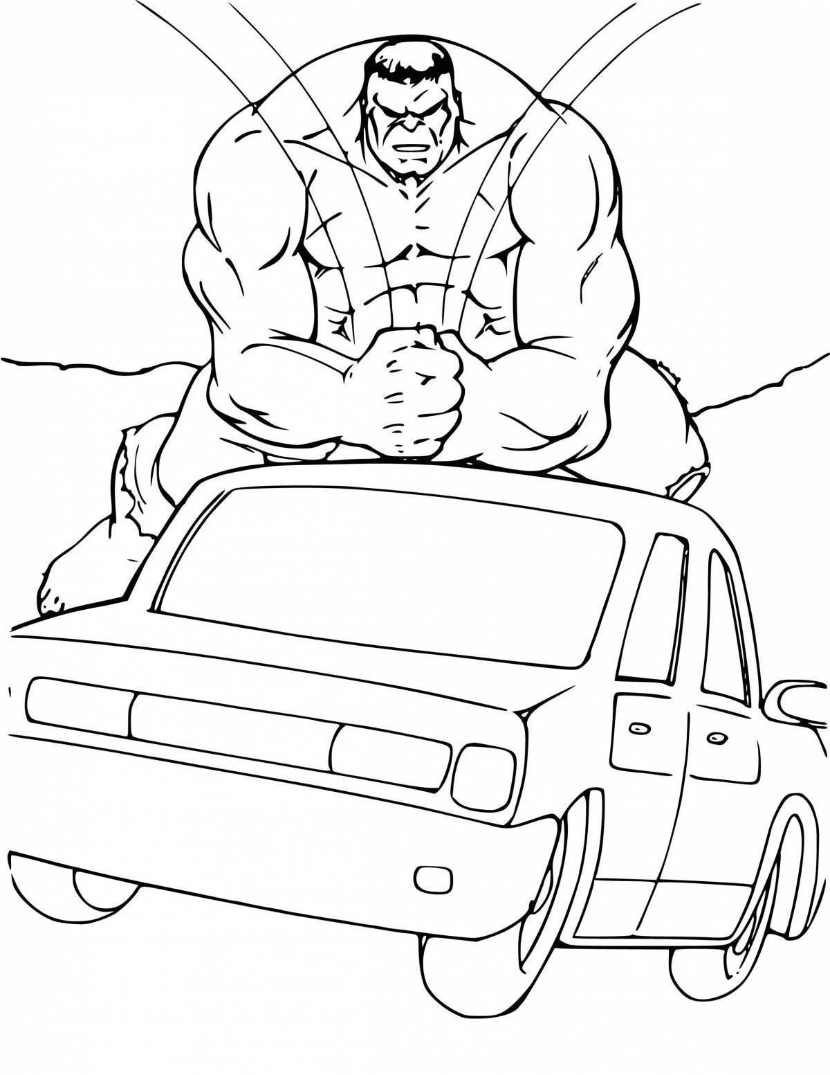 Colorfully illustrated hulk coloring page
