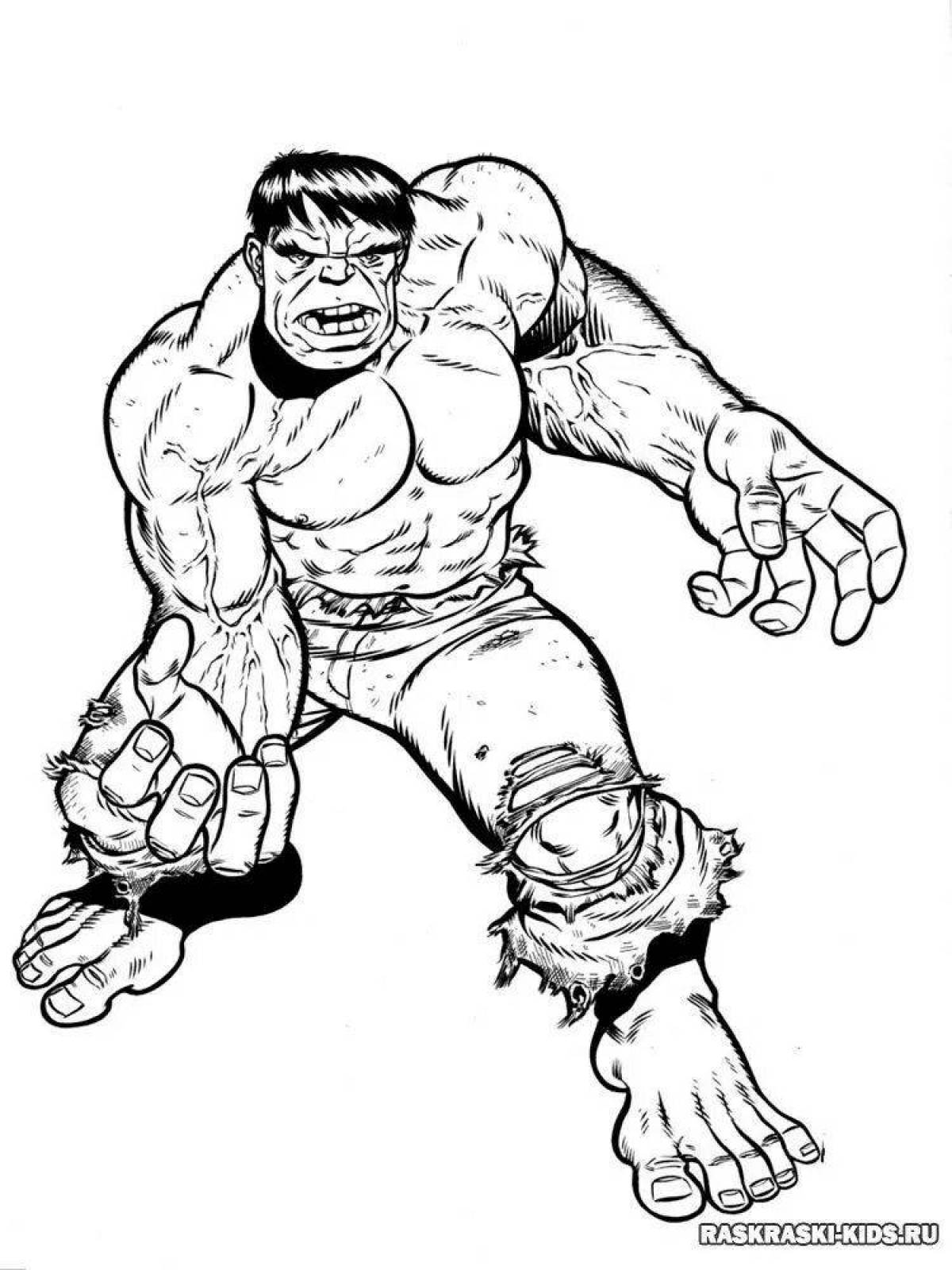 Colorfully colored Hulk coloring page