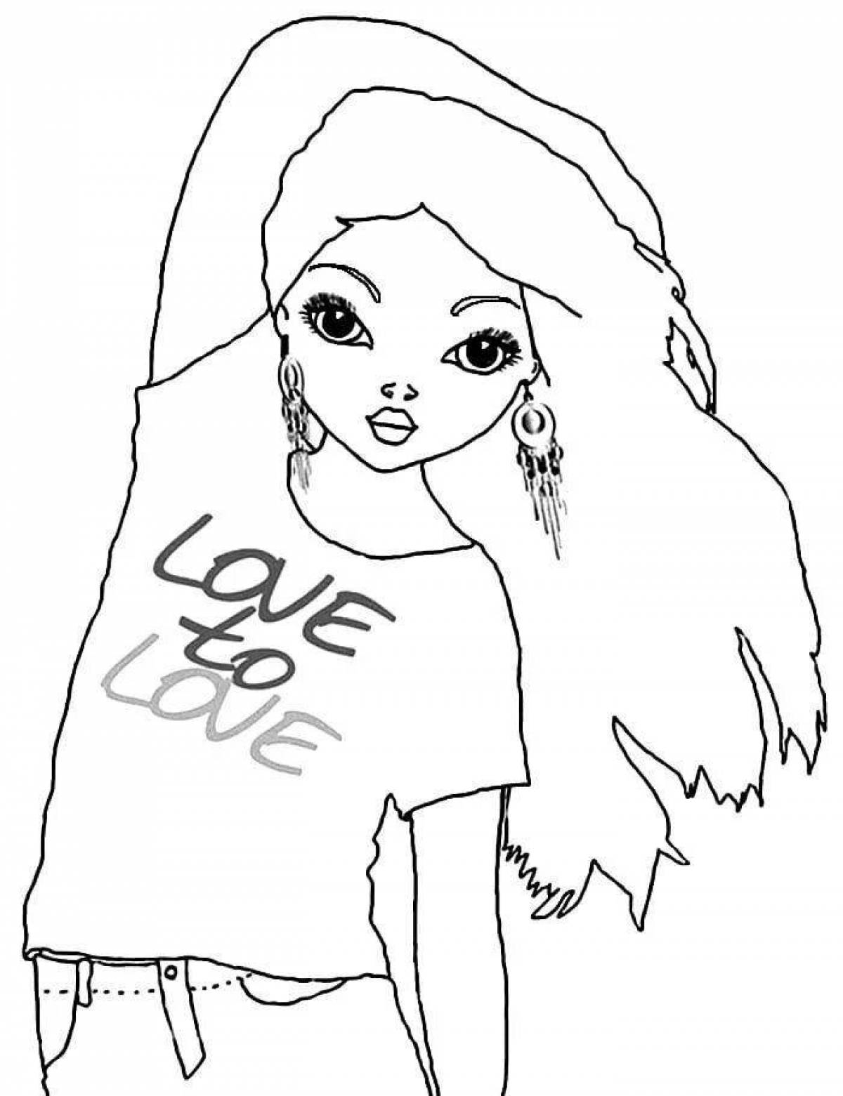 Colorfully detailed top model coloring page