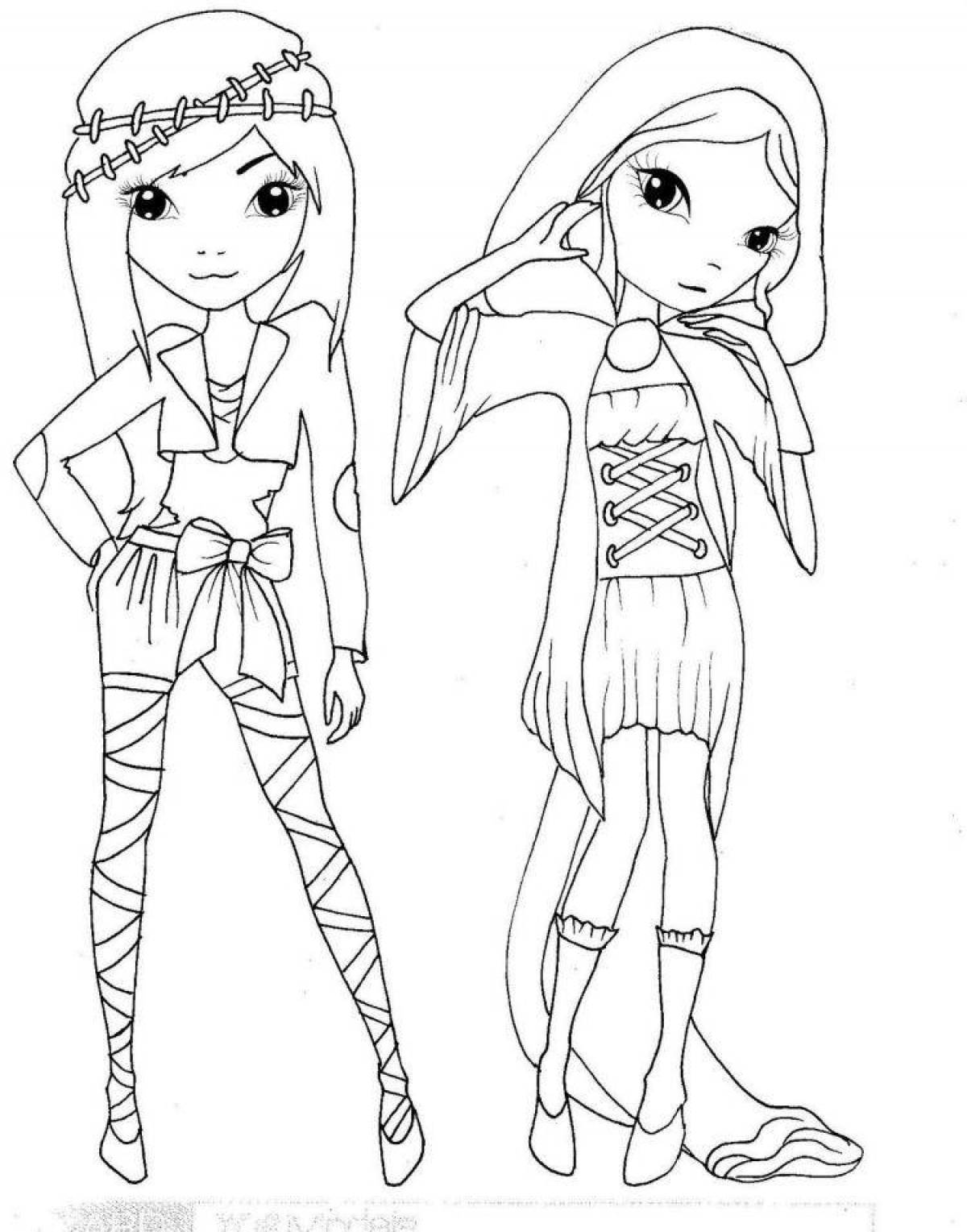 Delicately detailed top model coloring page
