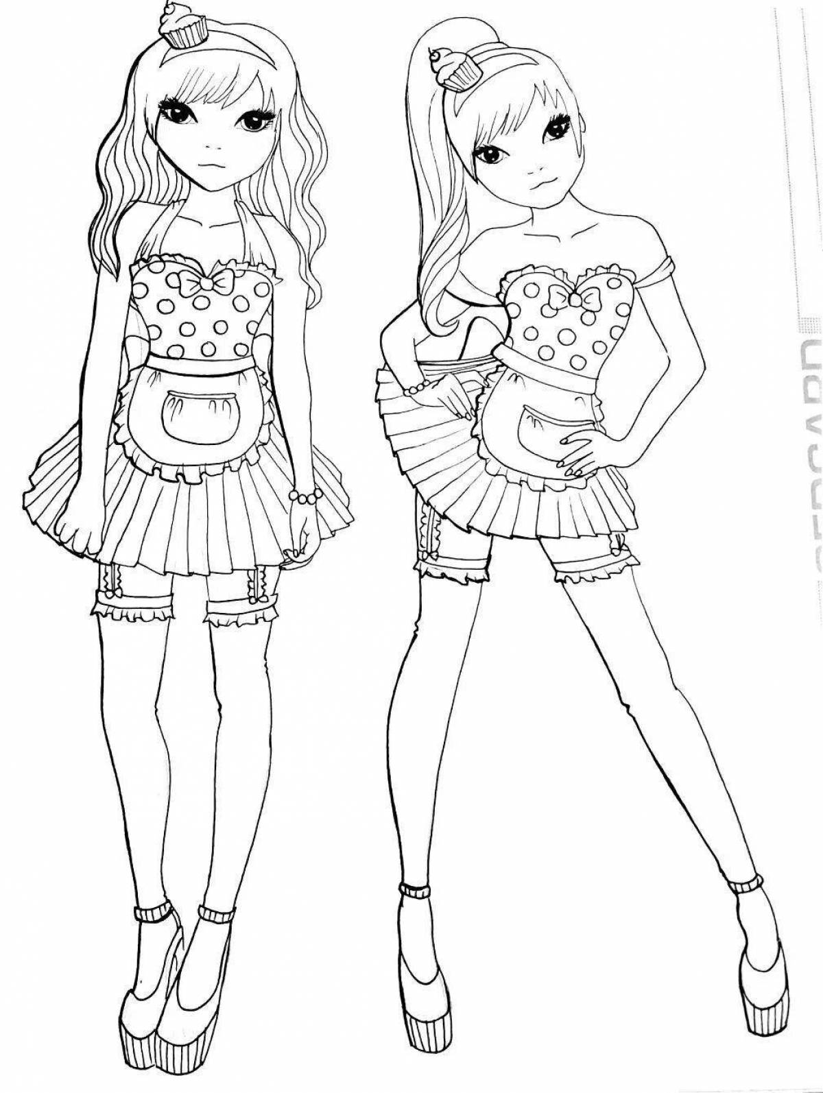 Finely detailed top model coloring page