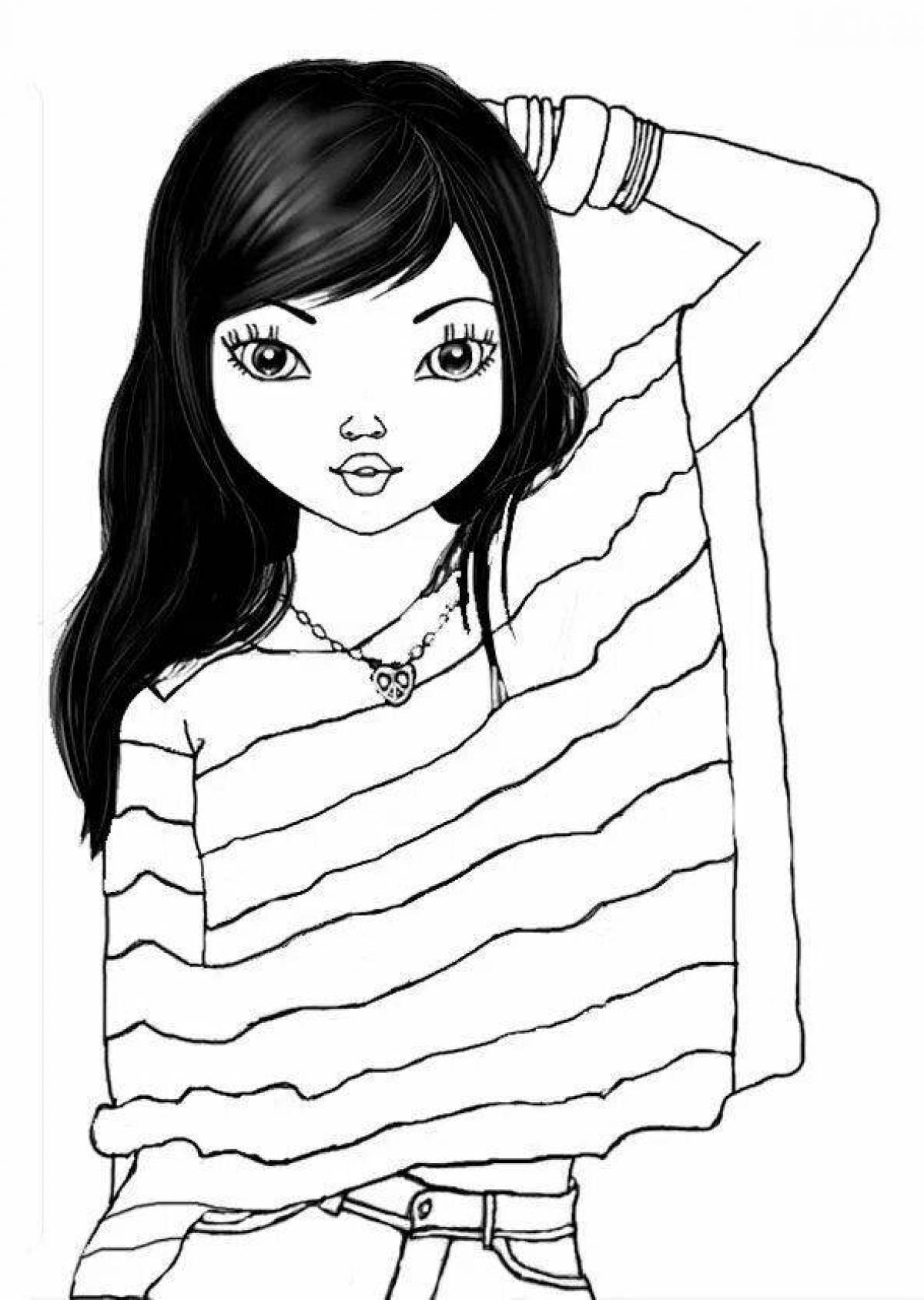 Beautifully detailed top model coloring page