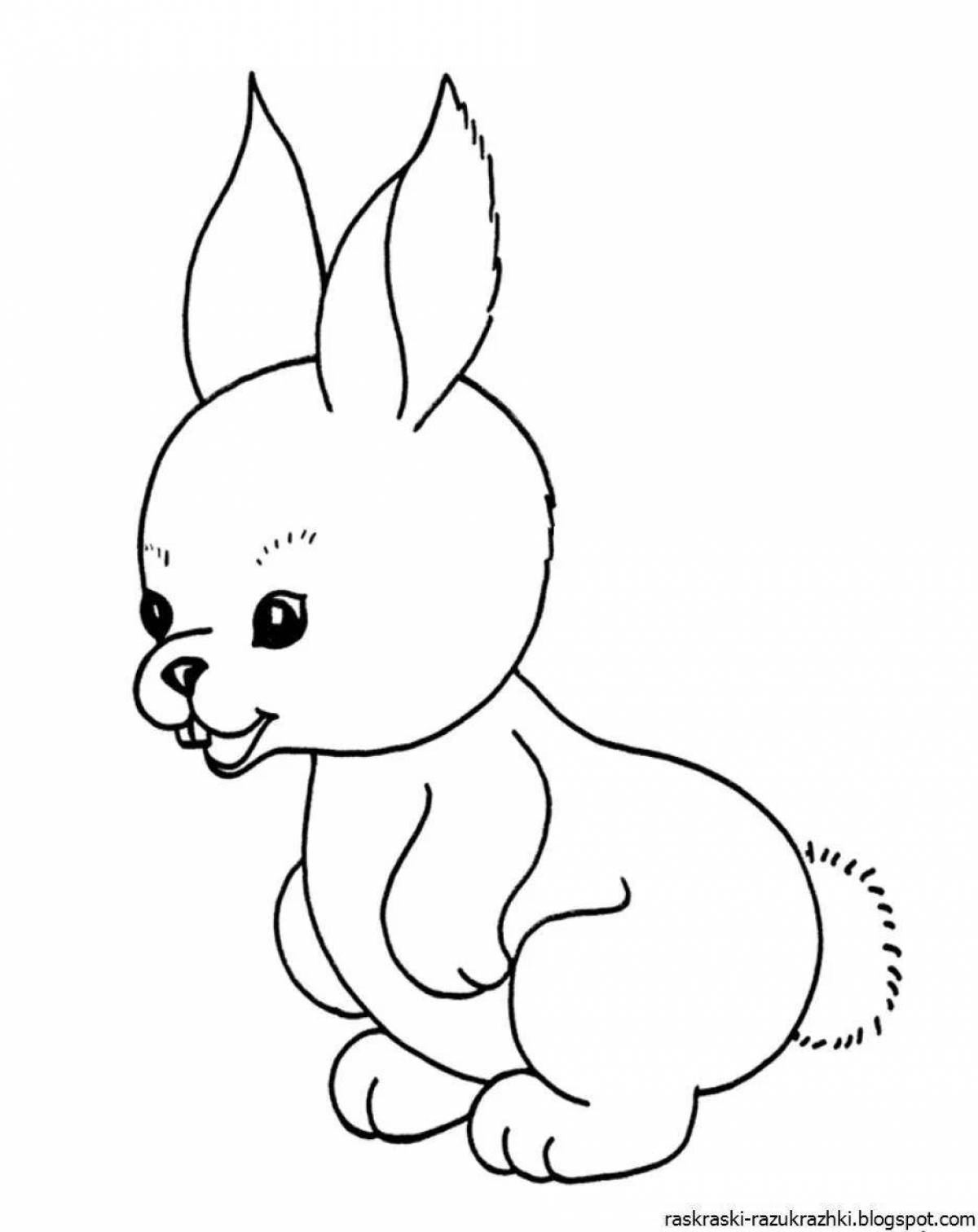 A playful picture of a rabbit coloring for children