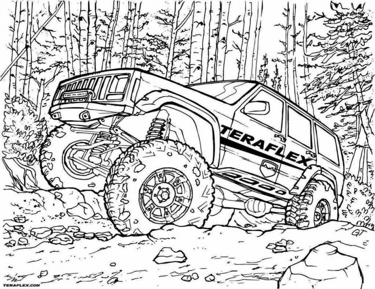 Coloring page joyful jeep