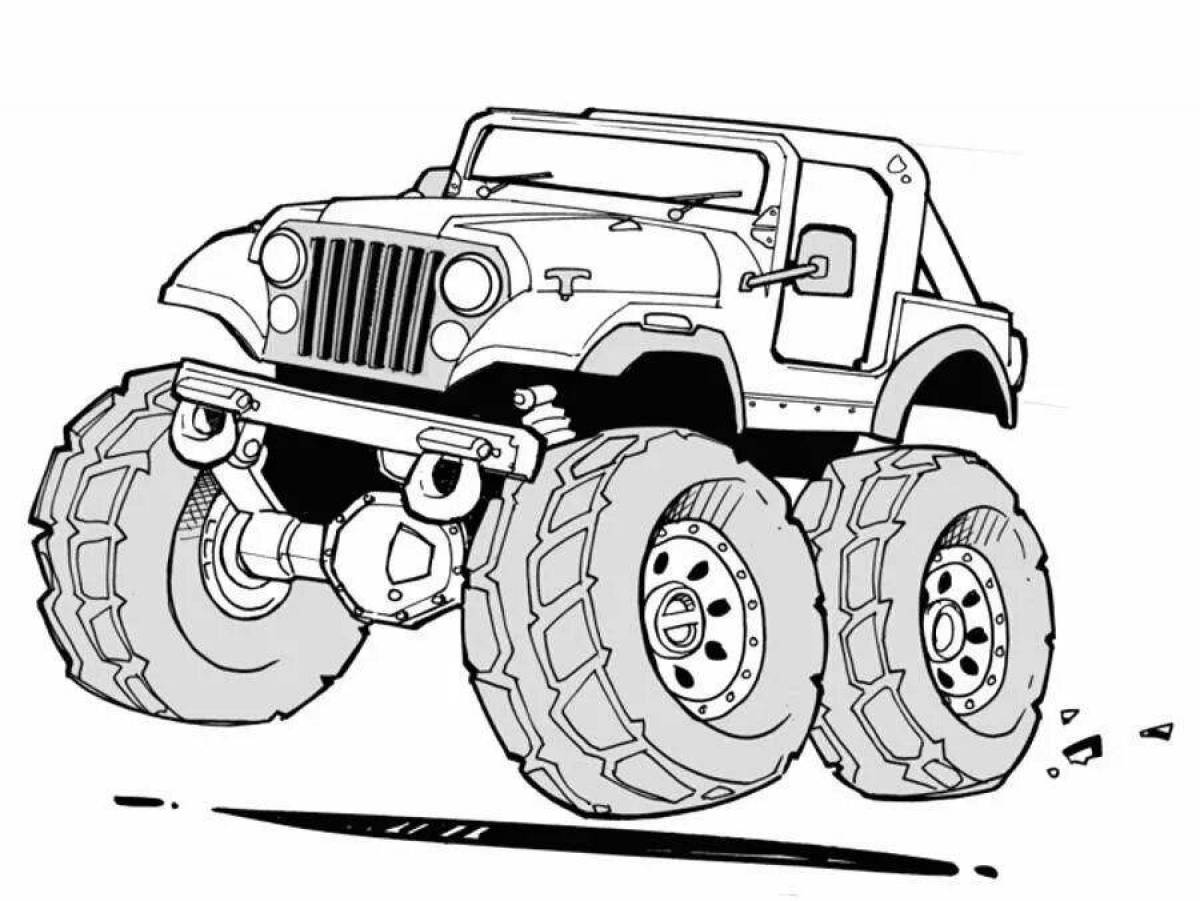 Glowing jeep coloring page