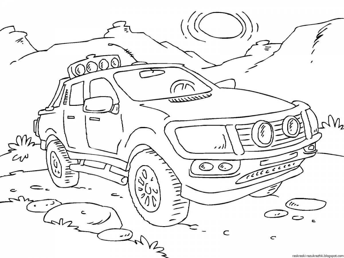 Glittering jeep coloring page