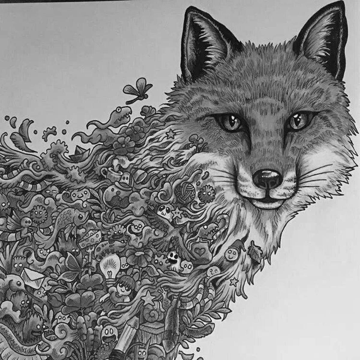 Coloring book glowing anti-stress fox