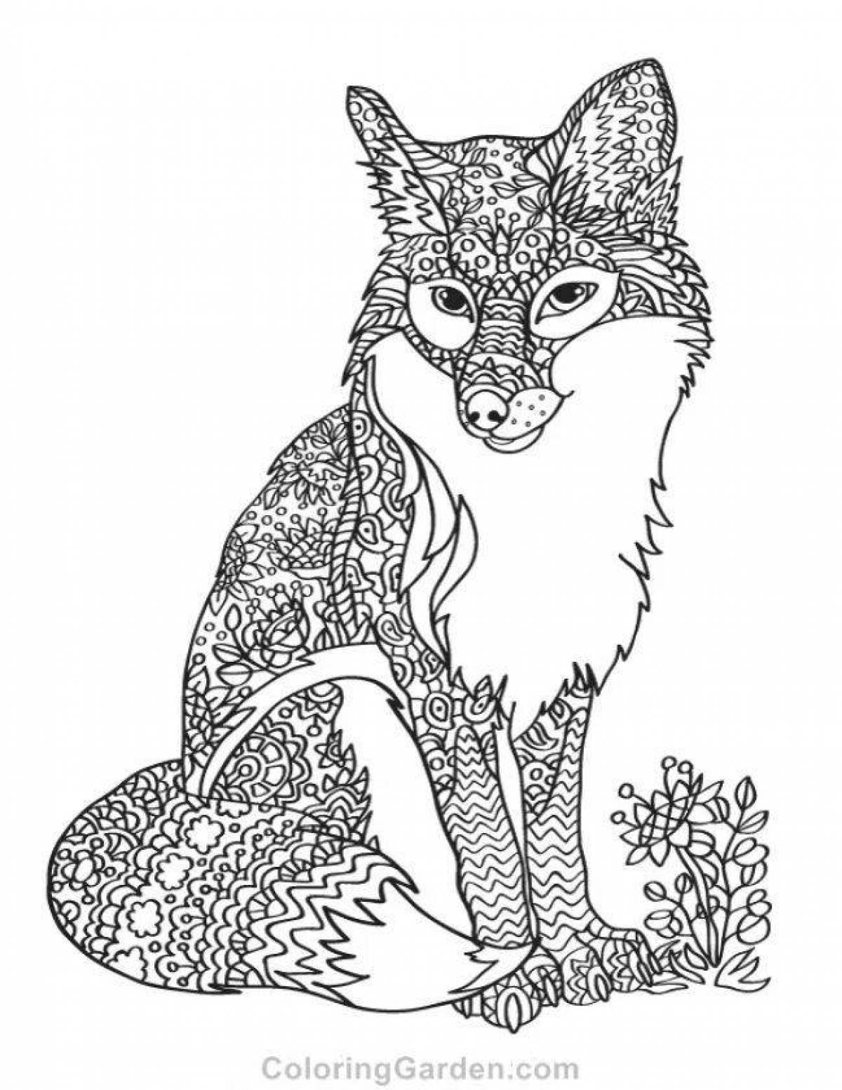 Coloring page blissful anti-stress fox