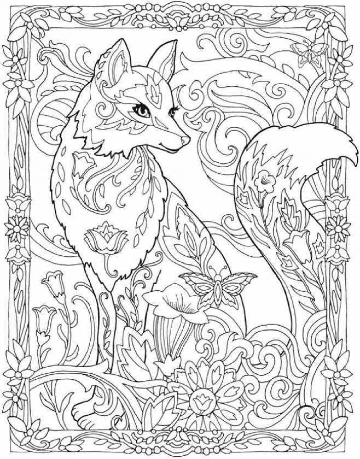 Shiny anti-stress fox coloring book