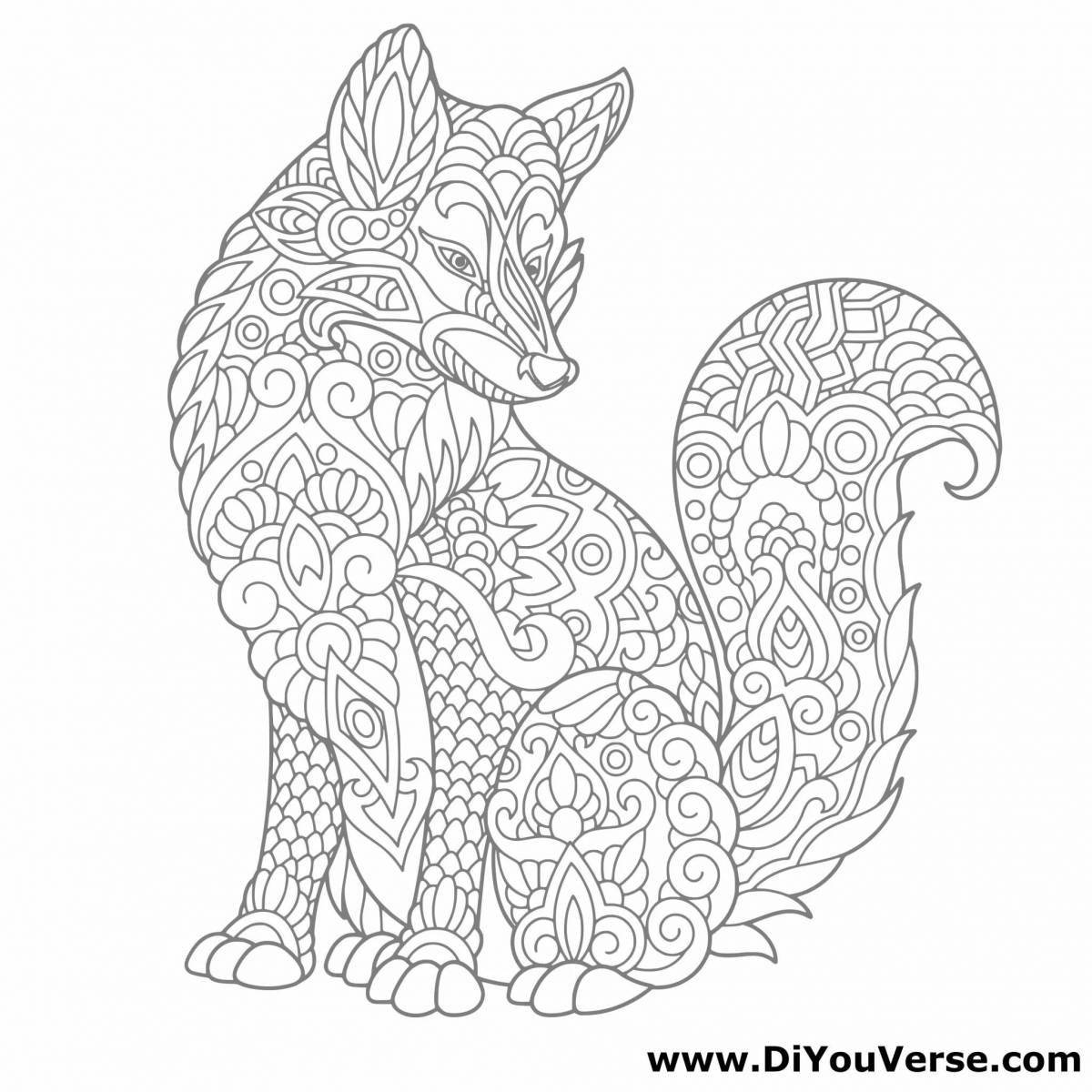 Delightful fox anti-stress coloring book