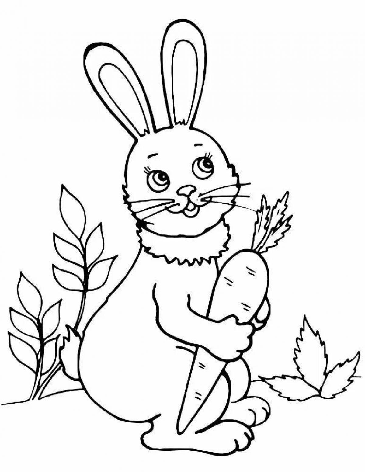 Joyful coloring rabbit with carrots