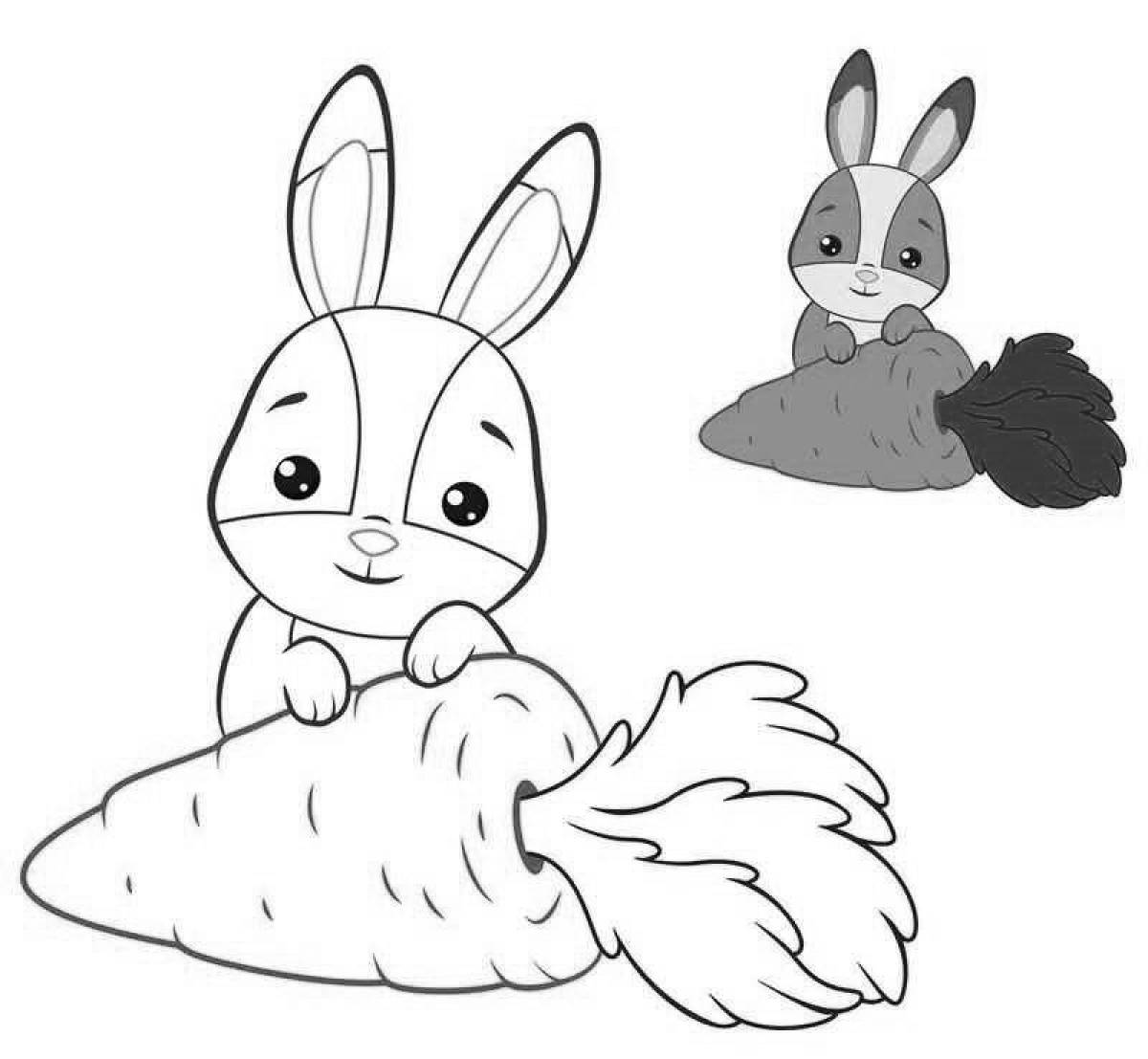 Fluffy bunny coloring book with carrots