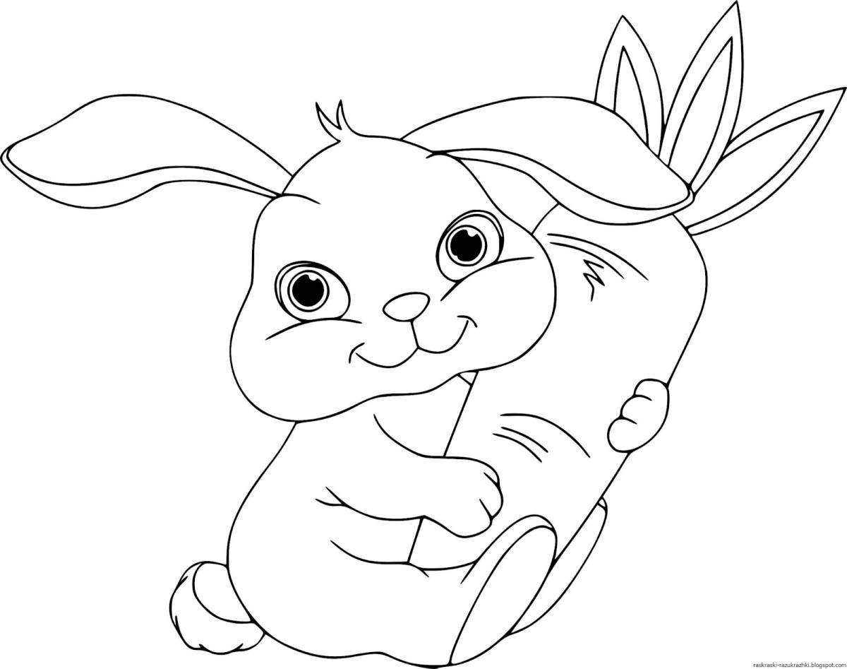 Friendly rabbit coloring book with carrots