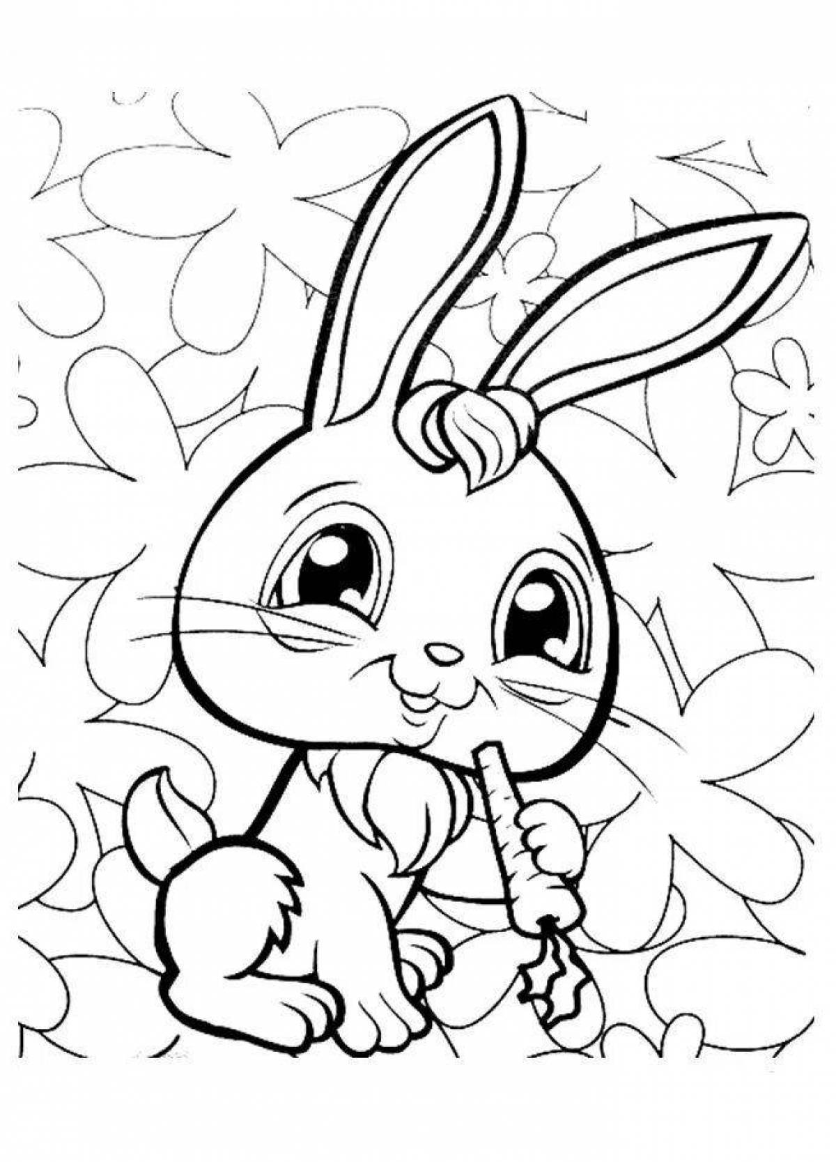 Snuggly coloring rabbit with carrots