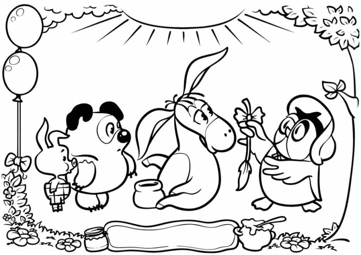 Coloring book joyful Winnie the Pooh and Piglet