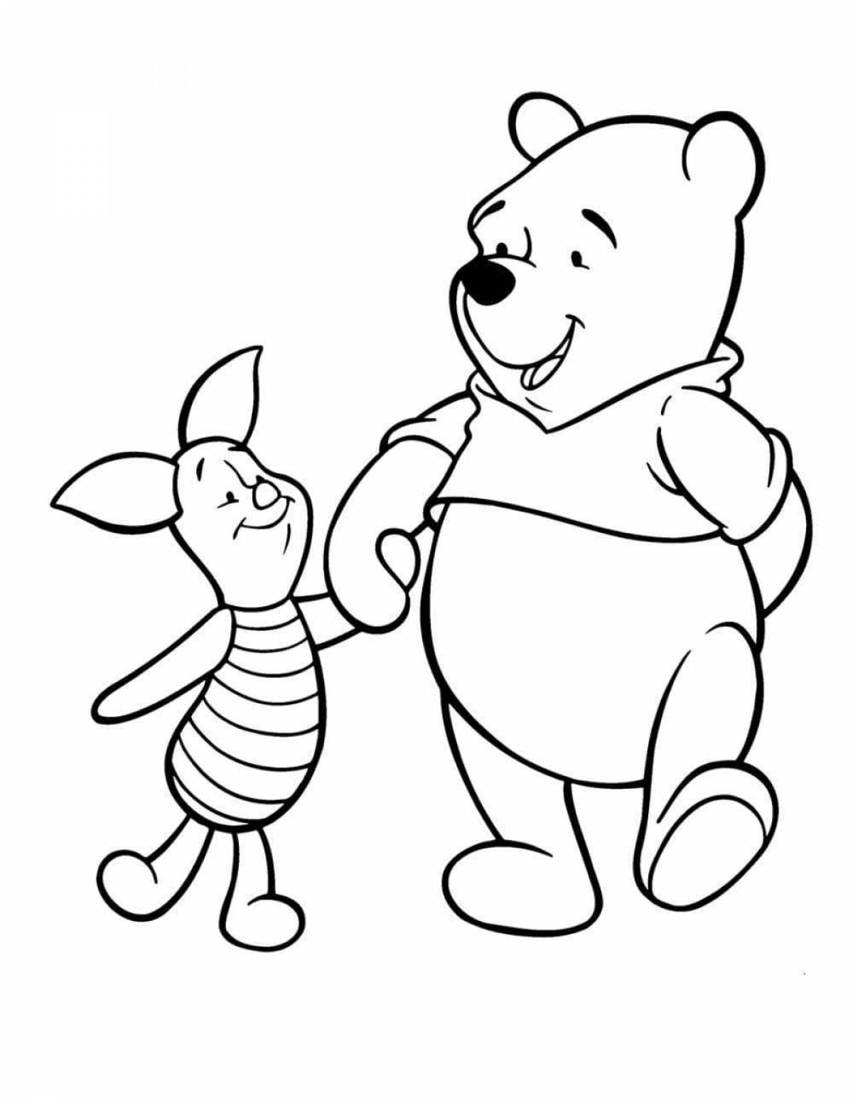 Coloring book playful Winnie the Pooh and Piglet