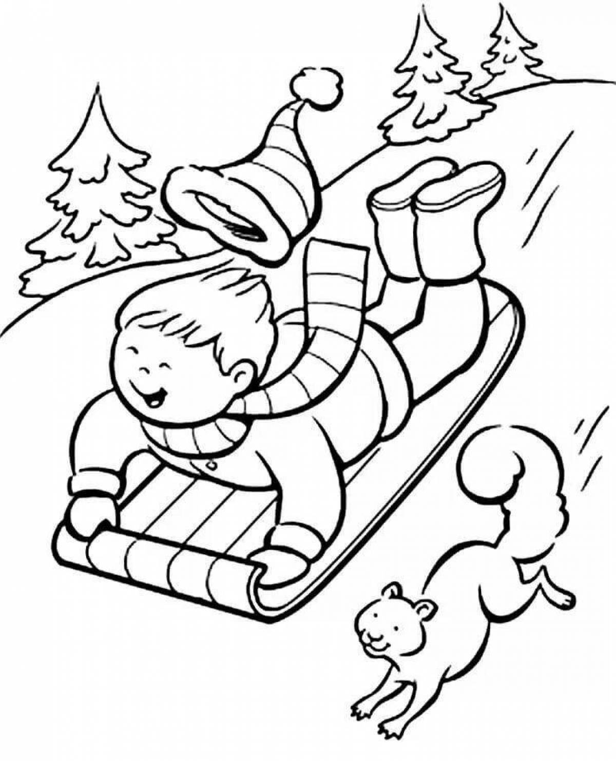 Whimsical winter coloring for kids