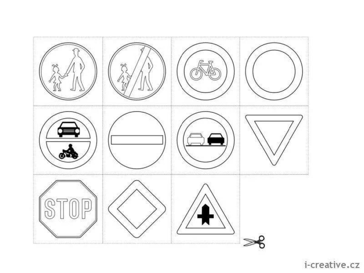 Playful road signs coloring page for kids