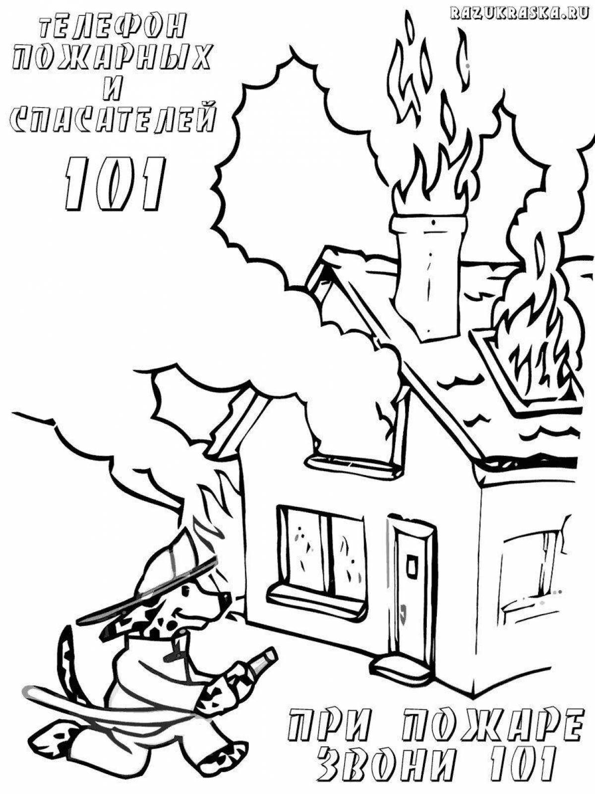 Colorful fire safety coloring book for kindergarten