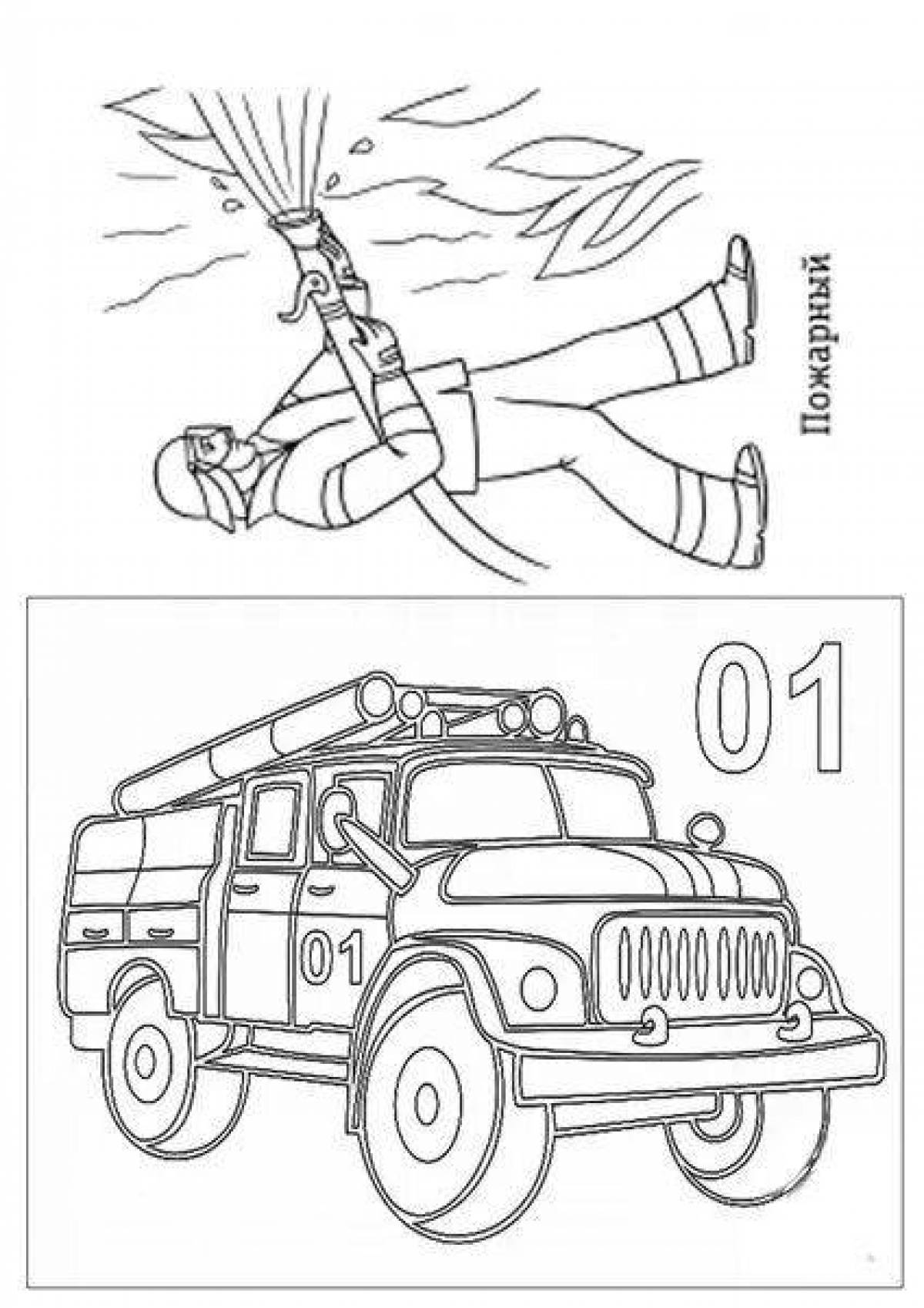 Sparkling fire safety coloring book for kindergarten