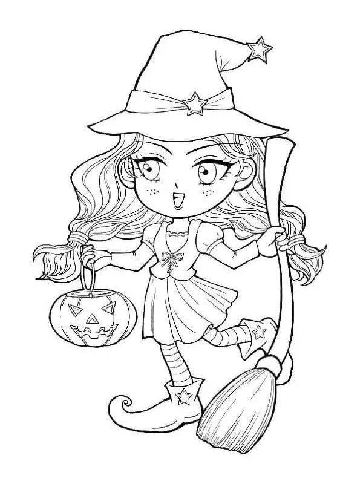 Adorable little witch coloring book