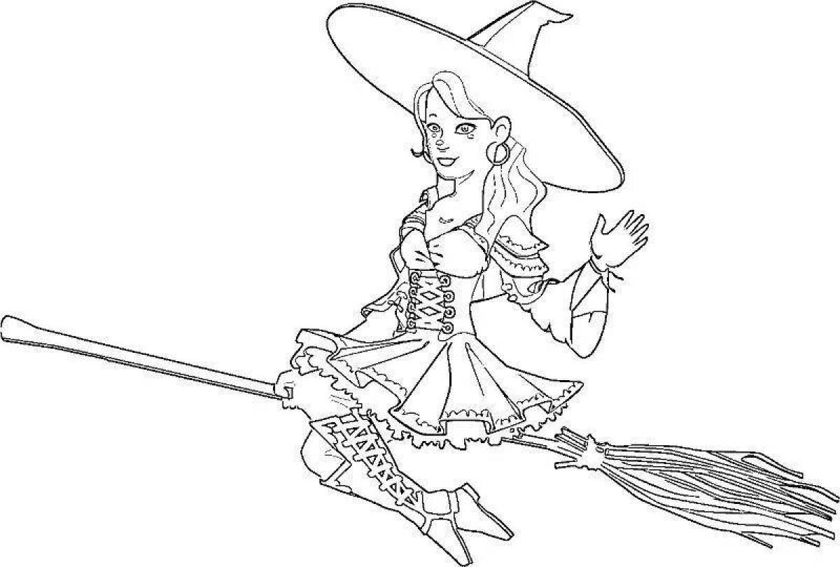 Little witch magic coloring page