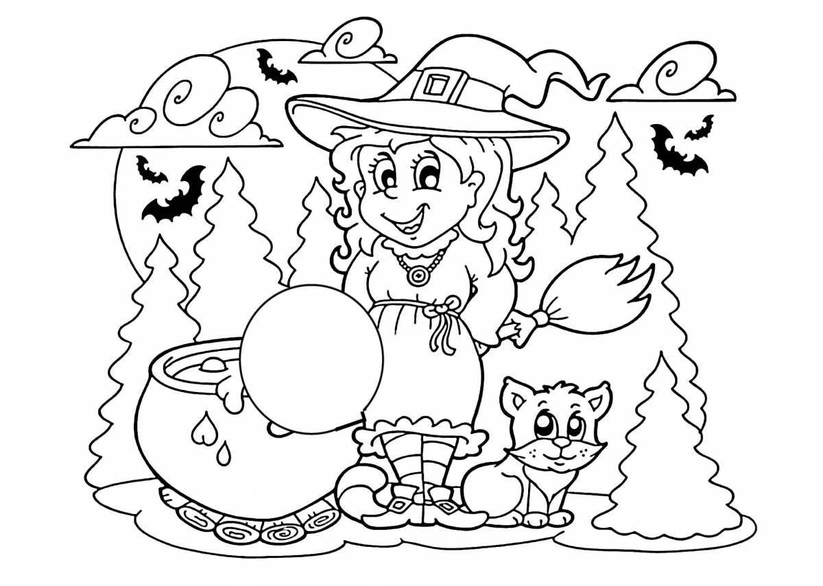 Adorable little witch coloring page