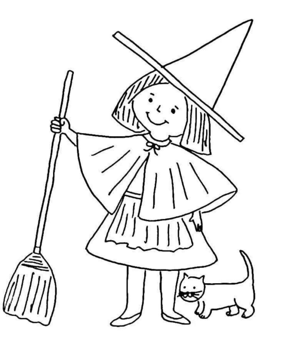 Coloring book joyful little witch