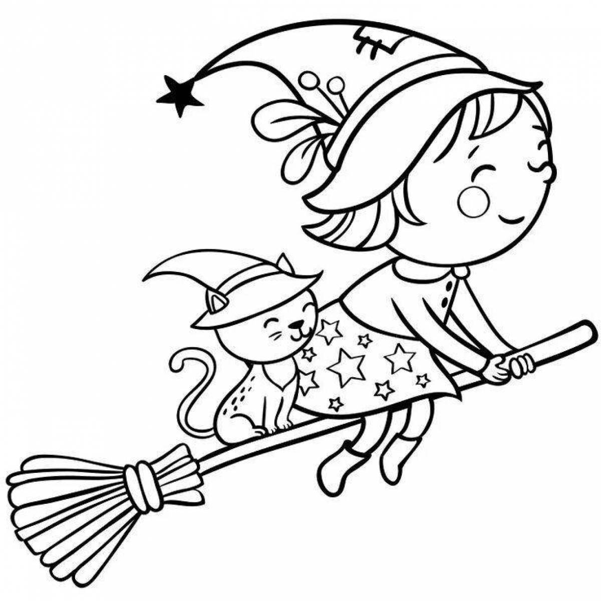 Playful little witch coloring page