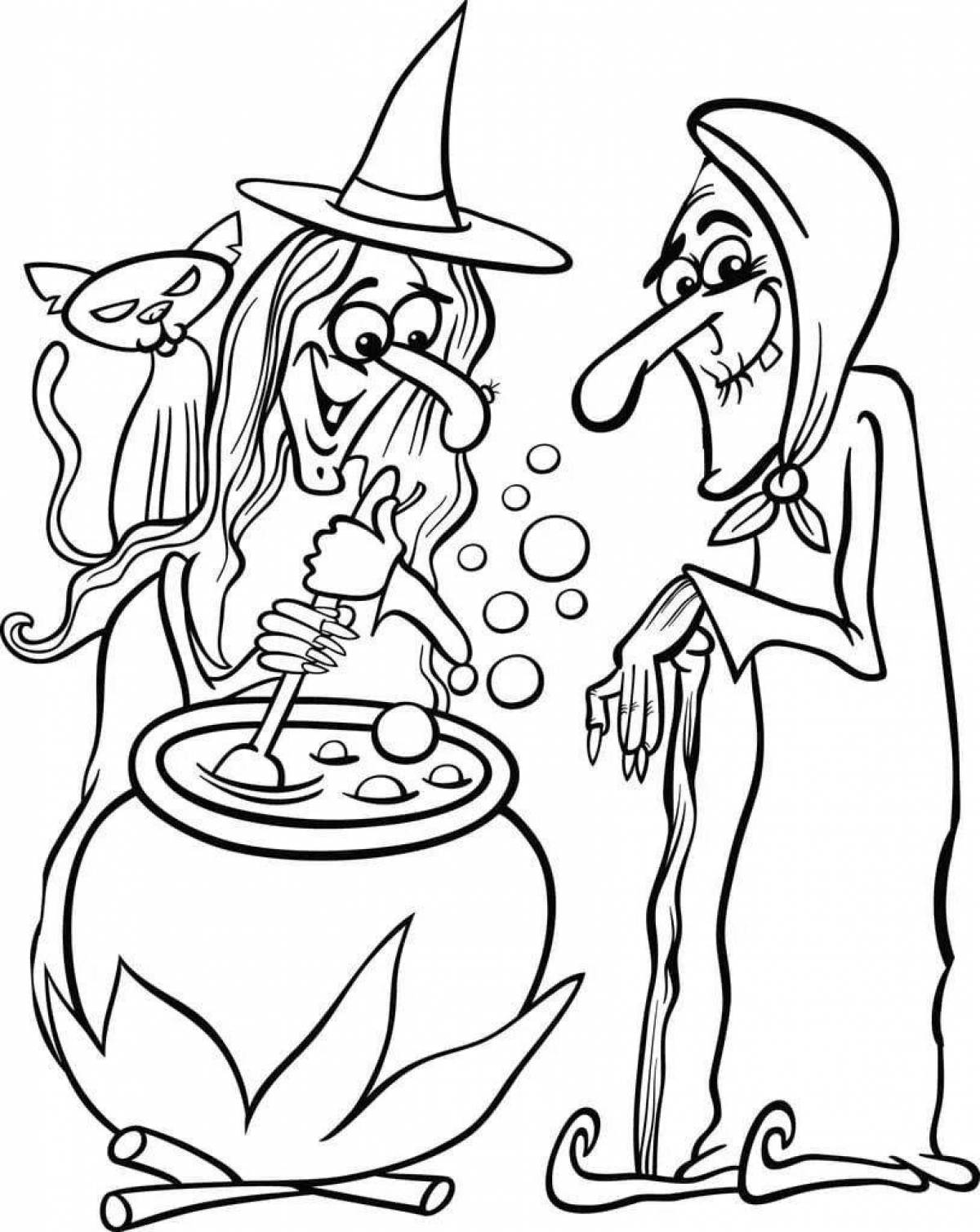 Coloring book funny little witch